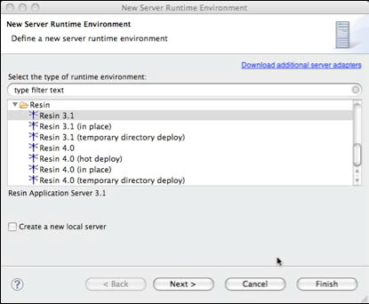 New server runtime dialog